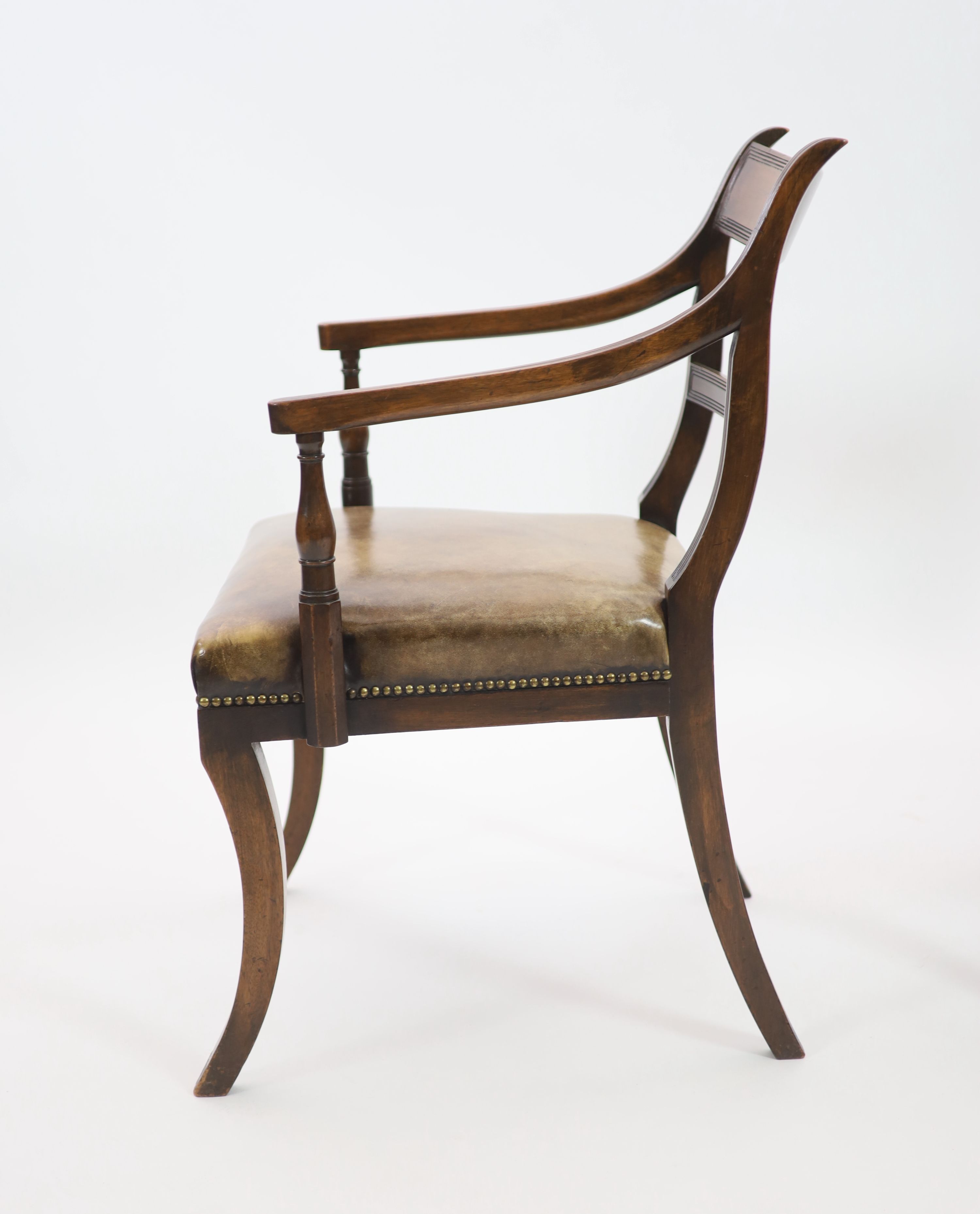 A set of fourteen Regency and later mahogany dining chairs, including two carvers, carvers W.58cm H.89cm